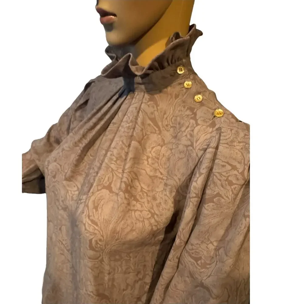 American vintage Bethany petites Gray Blouse with ruffled high neck size 4